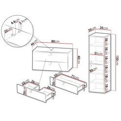 Garnero Arredamenti Mobile Bagno Sospeso-Mobile bagno sospeso 80cm con colonna 2 cassetti nero Bursa 2 Nero Lucido - Oro