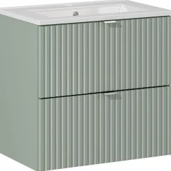 Garnero Arredamenti Mobile Bagno Sospeso-Mobile bagno sospeso 60cm cannettato con lavabo 2 cassetti verde salvia Greeny