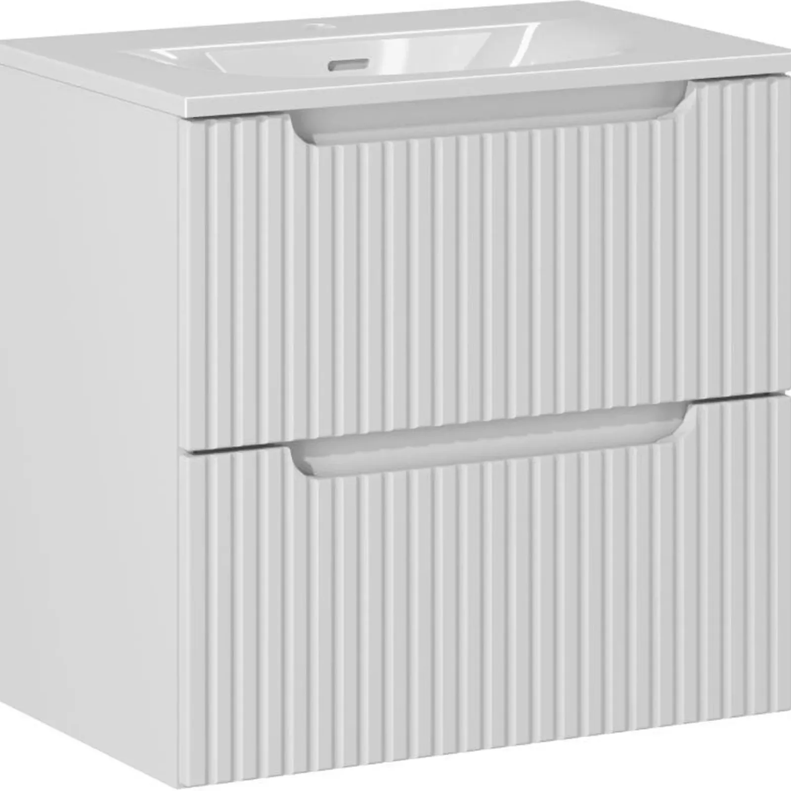 Garnero Arredamenti Mobile Bagno Sospeso-Mobile bagno sospeso 60cm cannettato con lavabo 2 cassetti bianco Cleany Bianco Opaco