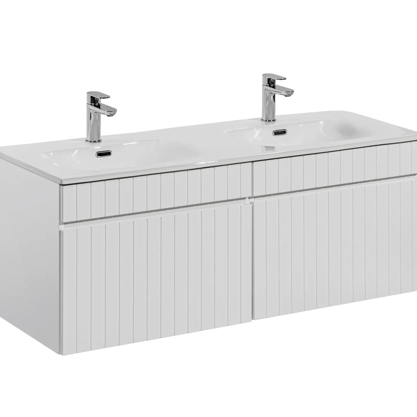 Garnero Arredamenti Mobile Bagno Sospeso-Mobile bagno sospeso 120cm cannettato con 2 lavabi 2 cassettoni bianco Autentic