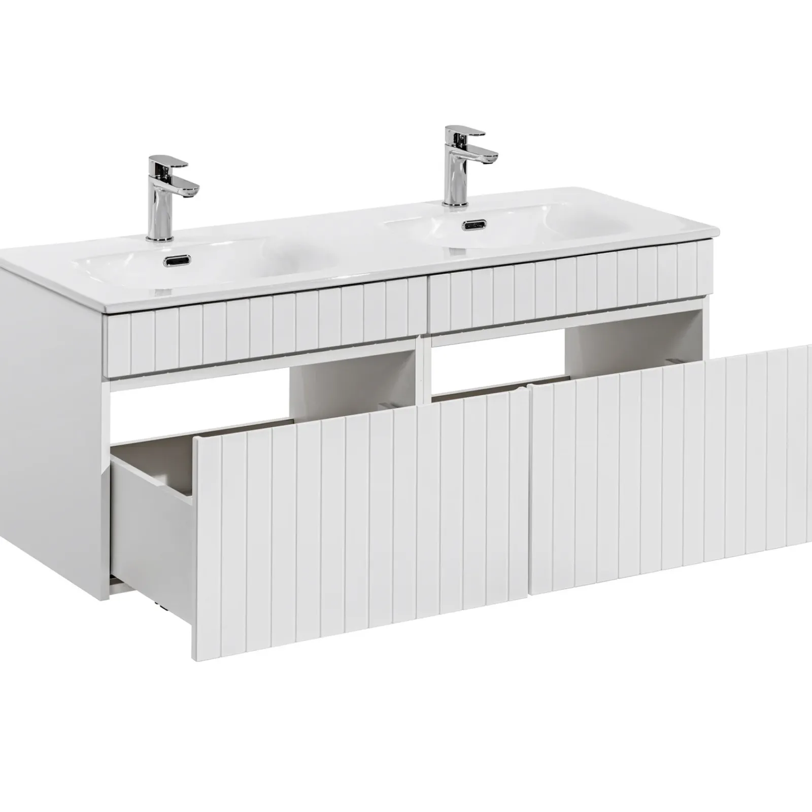 Garnero Arredamenti Mobile Bagno Sospeso-Mobile bagno sospeso 120cm cannettato con 2 lavabi 2 cassettoni bianco Autentic