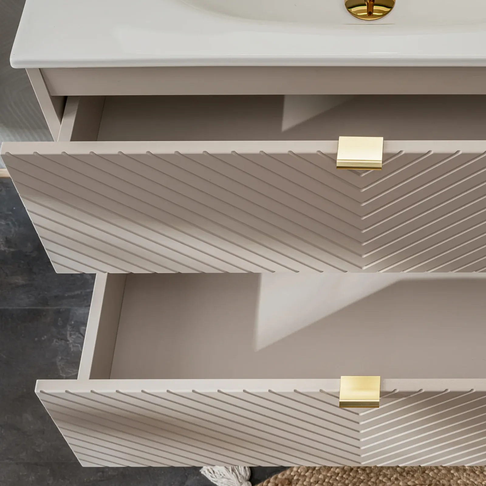 Garnero Arredamenti Mobile Bagno Sospeso-Mobile bagno sospeso 60cm con lavabo 2 cassetti beige cashmere Neutry