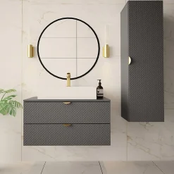 Garnero Arredamenti Mobile Bagno Sospeso-Mobile bagno sospeso 80cm con colonna Hakone 2 Grigio