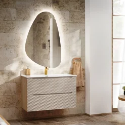 Garnero Arredamenti Mobile Bagno Sospeso-Mobile bagno sospeso 80cm con lavabo da incasso beige rovere Swim