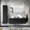 Garnero Arredamenti Mobile Bagno Sospeso-Mobile bagno sospeso 120cm con 2 lavabi, specchio e colonna nero Serif