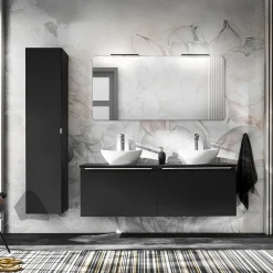 Garnero Arredamenti Mobile Bagno Sospeso-Mobile bagno sospeso 120cm con 2 lavabi, specchio e colonna nero Serif