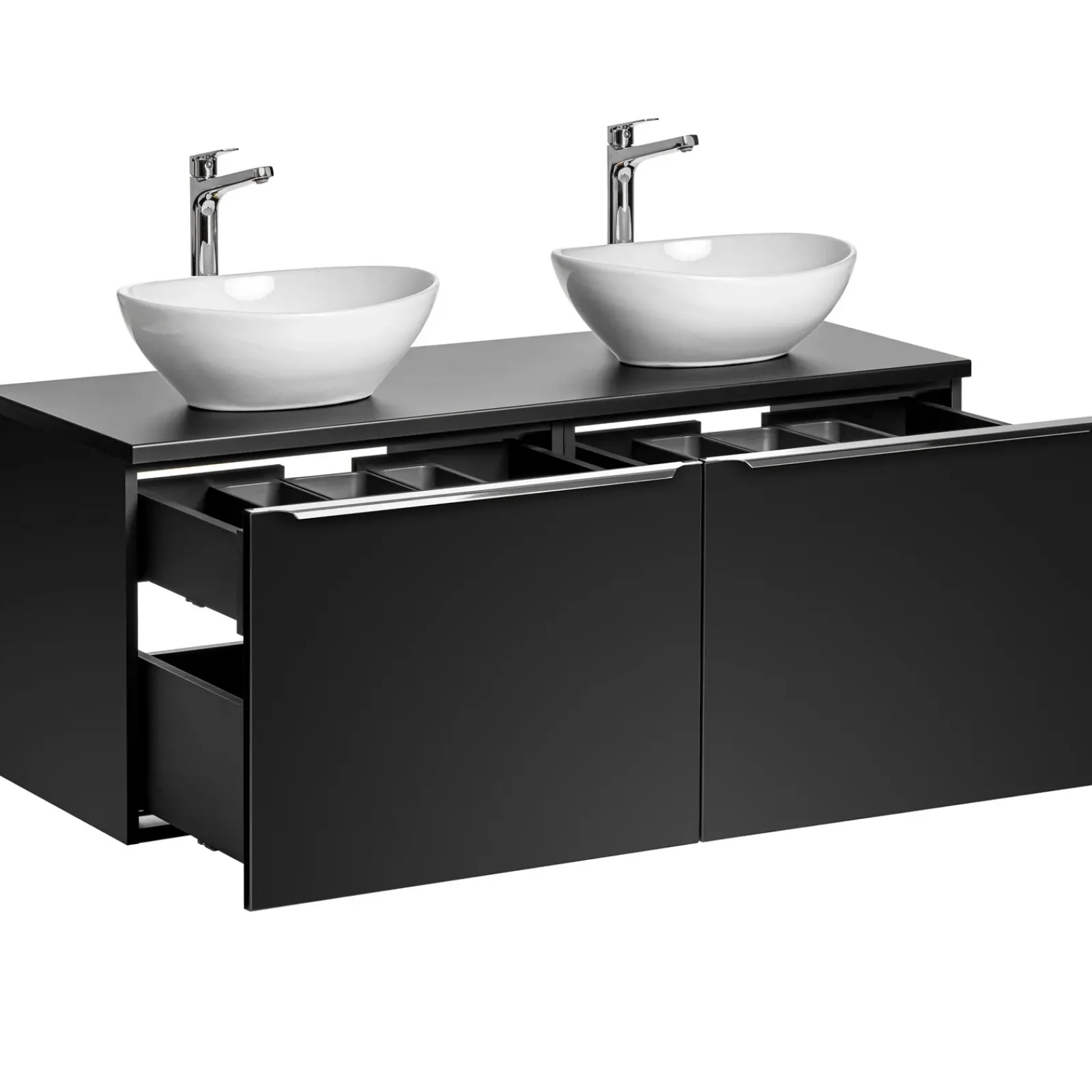 Garnero Arredamenti Mobile Bagno Sospeso-Mobile bagno sospeso 120cm con 2 lavabi, specchio e colonna nero Serif