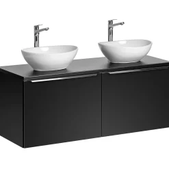 Garnero Arredamenti Mobile Bagno Sospeso-Mobile bagno sospeso 120cm con 2 lavabi, specchio e colonna nero Serif