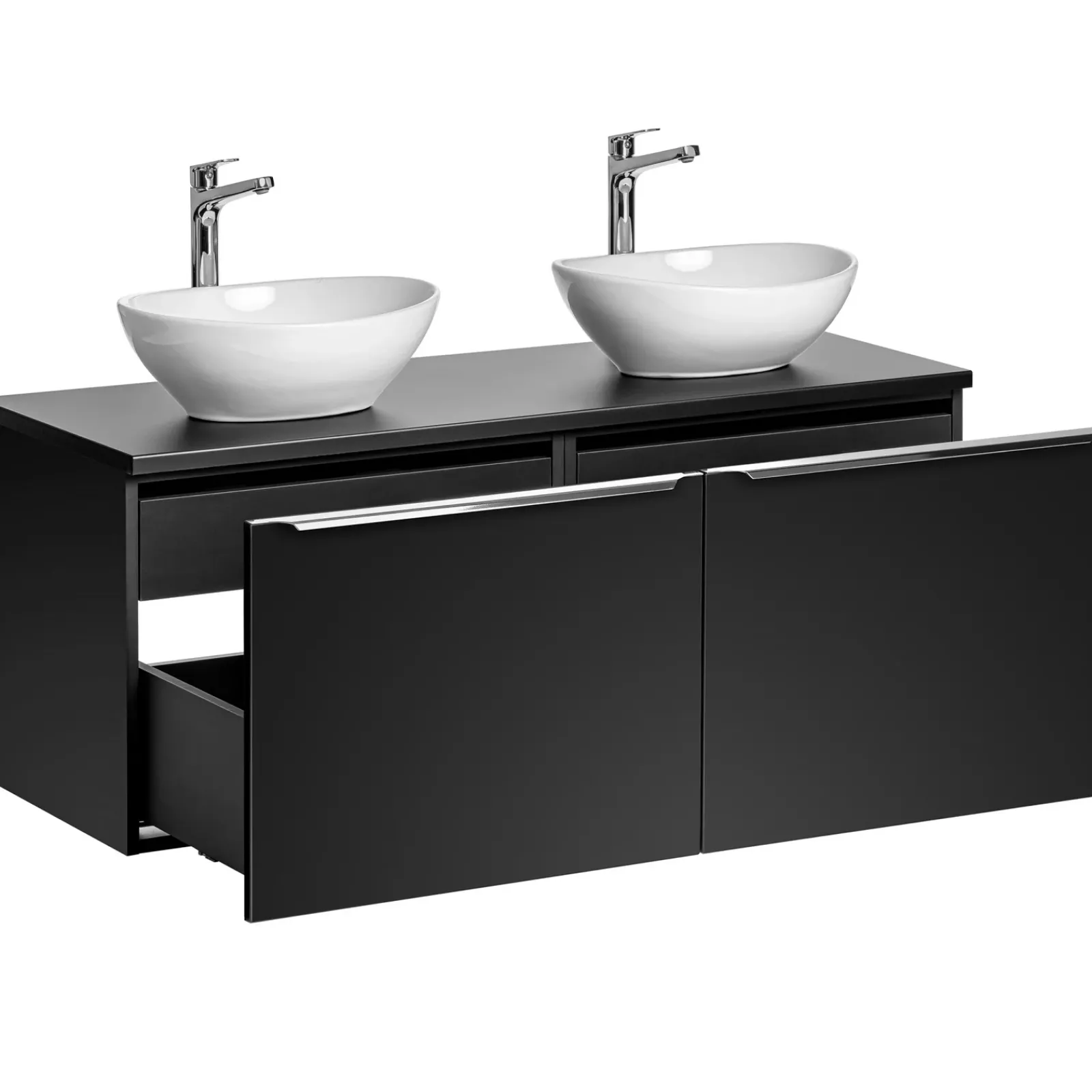 Garnero Arredamenti Mobile Bagno Sospeso-Mobile bagno sospeso 120cm con 2 lavabi, specchio e colonna nero Serif