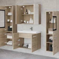 Garnero Arredamenti Mobile Bagno Sospeso-Mobile bagno sospeso 60cm con lavabo, specchio e 2 colonne chiaro Luz Rovere