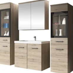 Garnero Arredamenti Mobile Bagno Sospeso-Mobile bagno sospeso 60cm con lavabo, specchio e 2 colonne chiaro Luz Rovere