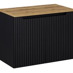 Garnero Arredamenti Mobile Bagno Sospeso-Mobile bagno sospeso 80cm cannettato 2 ante rovere Cleany Nero