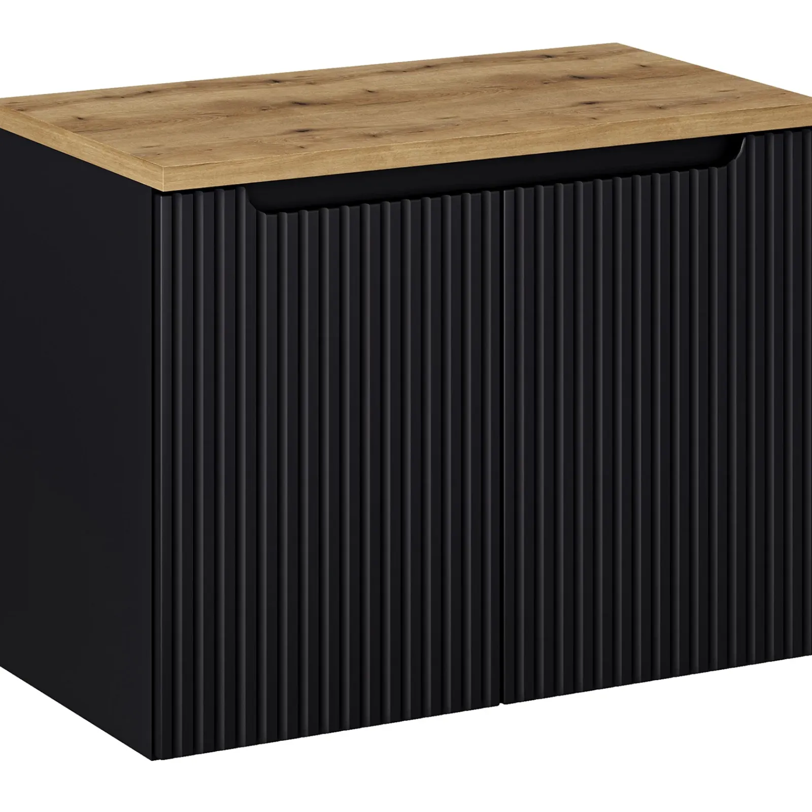 Garnero Arredamenti Mobile Bagno Sospeso-Mobile bagno sospeso 80cm cannettato 2 ante rovere Cleany Nero