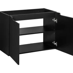 Garnero Arredamenti Mobile Bagno Sospeso-Mobile bagno sospeso 80cm cannettato 2 ante rovere Cleany Nero