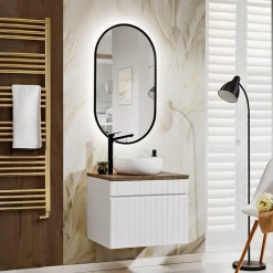 Garnero Arredamenti Mobile Bagno Sospeso-Mobile bagno sospeso 60cm cannettato 1 cassettone quercia Autentic Bianco