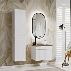 Garnero Arredamenti Mobile Bagno Sospeso-Mobile bagno sospeso 60cm cannettato 1 cassettone quercia Autentic Bianco