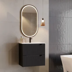 Garnero Arredamenti Mobile Bagno Sospeso-Mobile bagno sospeso 60cm cannettato con lavabo 2 cassetti Cleany Nero