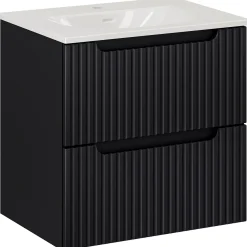 Garnero Arredamenti Mobile Bagno Sospeso-Mobile bagno sospeso 60cm cannettato con lavabo 2 cassetti Cleany Nero