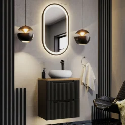 Garnero Arredamenti Mobile Bagno Sospeso-Mobile bagno sospeso 60cm cannettato 2 cassetti rovere Cleany Nero