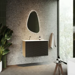 Garnero Arredamenti Mobile Bagno Sospeso-Mobile bagno sospeso 90cm con lavabo da incasso nero rovere Swim Nero - Rovere