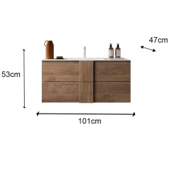Garnero Arredamenti Mobile Bagno Sospeso-Mobile bagno sospeso 100cm con lavabo 2 cassetti rovere Alvarez