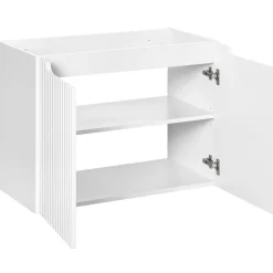 Garnero Arredamenti Mobile Bagno Sospeso-Mobile bagno sospeso 80cm cannettato 2 ante bianco rovere Cleany Bianco Opaco