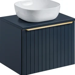Garnero Arredamenti Mobile Bagno Sospeso-Mobile bagno sospeso 60cm con lavabo, specchio e colonna cannettato blu Deep