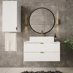 Garnero Arredamenti Mobile Bagno Sospeso-Mobile bagno sospeso 80cm con pensile bianco Hakone 3 Bianco Lucido