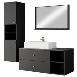 Garnero Arredamenti Mobile Bagno Sospeso-Mobile bagno sospeso 100cm con lavabo, specchio e colonna nero Krom Nero Opaco