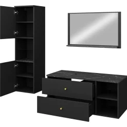 Garnero Arredamenti Mobile Bagno Sospeso-Mobile bagno sospeso 100cm con lavabo, specchio e colonna nero Krom Nero Opaco