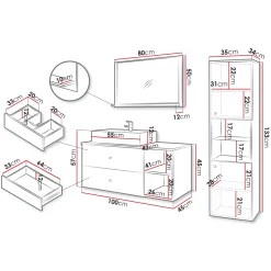 Garnero Arredamenti Mobile Bagno Sospeso-Mobile bagno sospeso 100cm con lavabo, specchio e colonna nero Krom Nero Opaco