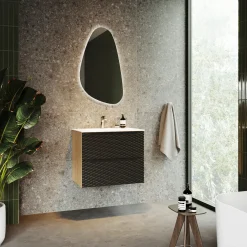 Garnero Arredamenti Mobile Bagno Sospeso-Mobile bagno sospeso 70cm con lavabo da incasso nero rovere Swim Nero - Rovere