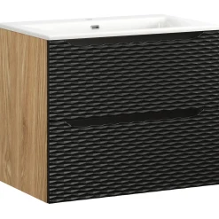 Garnero Arredamenti Mobile Bagno Sospeso-Mobile bagno sospeso 70cm con lavabo da incasso nero rovere Swim Nero - Rovere