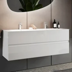 Garnero Arredamenti Mobile Bagno Sospeso-Mobile bagno sospeso 120cm con doppio lavabo bianco lucido Moon
