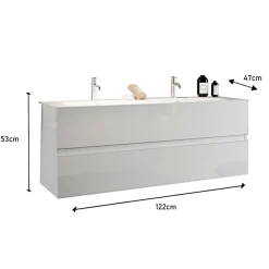 Garnero Arredamenti Mobile Bagno Sospeso-Mobile bagno sospeso 120cm con doppio lavabo bianco lucido Moon