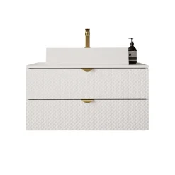 Garnero Arredamenti Mobile Bagno Sospeso-Mobile bagno sospeso 80cm con lavabo 2 cassetti bianco Hakone 4 Bianco Lucido