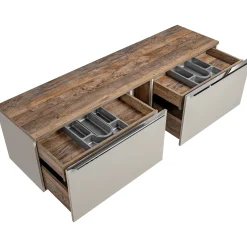 Garnero Arredamenti Mobile Bagno Sospeso-Mobile bagno sospeso 180cm con 2 lavabi, 2 mobili specchio e colonna grigio quercia Serif