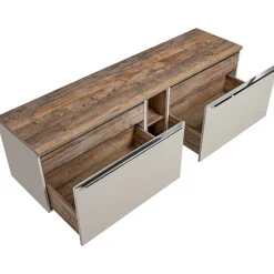 Garnero Arredamenti Mobile Bagno Sospeso-Mobile bagno sospeso 180cm con 2 lavabi, 2 mobili specchio e colonna grigio quercia Serif