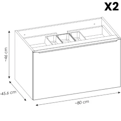 Garnero Arredamenti Mobile Bagno Sospeso-Mobile bagno sospeso 180cm con 2 lavabi, 2 mobili specchio e colonna grigio quercia Serif