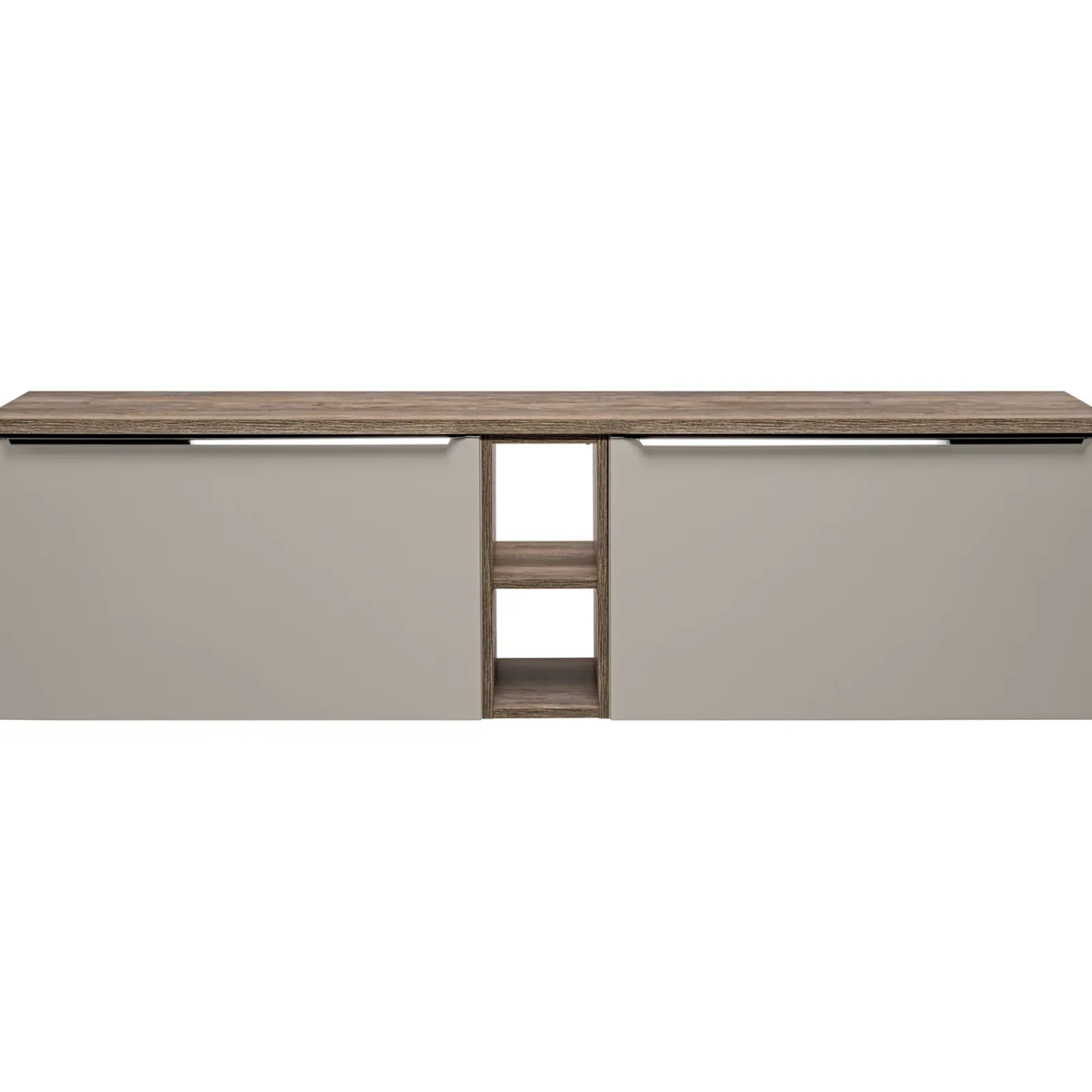 Garnero Arredamenti Mobile Bagno Sospeso-Mobile bagno sospeso 180cm con 2 lavabi, 2 mobili specchio e colonna grigio quercia Serif