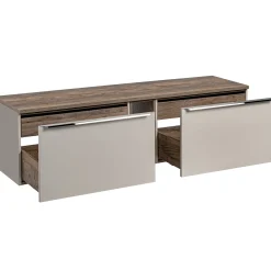 Garnero Arredamenti Mobile Bagno Sospeso-Mobile bagno sospeso 180cm con 2 lavabi, 2 mobili specchio e colonna grigio quercia Serif