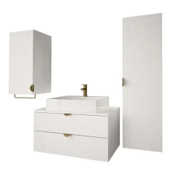 Garnero Arredamenti Mobile Bagno Sospeso-Mobile bagno sospeso 80cm con colonna e pensile bianco Hakone Bianco Lucido