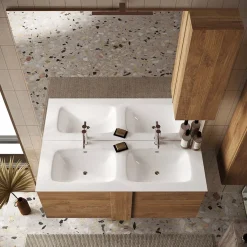 Garnero Arredamenti Mobile Bagno Sospeso-Mobile bagno sospeso 120cm con doppio lavabo e specchio rovere Alvarez