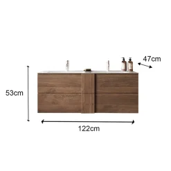 Garnero Arredamenti Mobile Bagno Sospeso-Mobile bagno sospeso 120cm con doppio lavabo e specchio rovere Alvarez