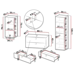 Garnero Arredamenti Mobile Bagno Sospeso-Mobile bagno sospeso 80cm con colonna e pensile maniglie oro nero Bursa Nero Lucido - Oro
