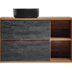 Garnero Arredamenti Mobile Bagno Sospeso-Mobile bagno sospeso 100cm con lavabo, specchio e colonna rovere antracite Stony