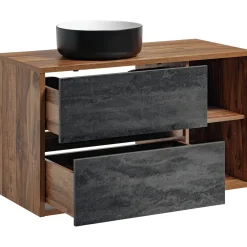 Garnero Arredamenti Mobile Bagno Sospeso-Mobile bagno sospeso 100cm con lavabo, specchio e colonna rovere antracite Stony