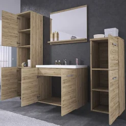 Garnero Arredamenti Mobile Bagno Sospeso-Mobile bagno sospeso 60cm con lavabo, specchio e 2 colonne Saturnia Rovere