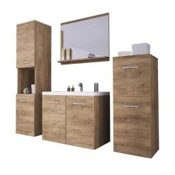 Garnero Arredamenti Mobile Bagno Sospeso-Mobile bagno sospeso 60cm con lavabo, specchio e 2 colonne Saturnia Rovere