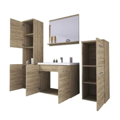 Garnero Arredamenti Mobile Bagno Sospeso-Mobile bagno sospeso 60cm con lavabo, specchio e 2 colonne Saturnia Rovere